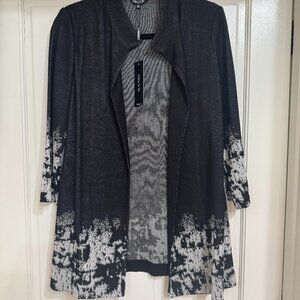 NEW with Tags $448 Misook Black and White Jacket/Coat w gold Flecks sz S